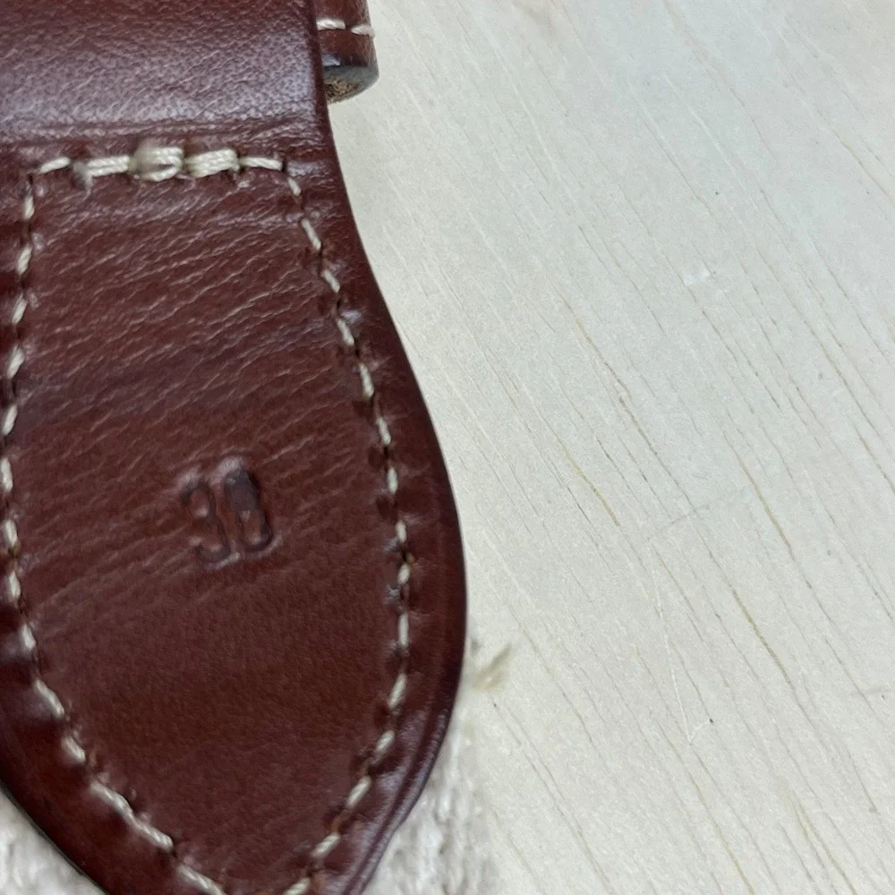 Nautical Signal Flag Canvas Belt Mens 38 Preppy Leather Tabs Solid Brass Buckle